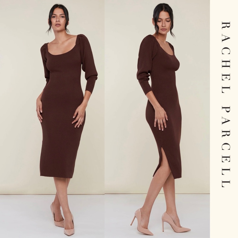 Rachel Parcell - Brown Ribbed Sweater Midi Dress